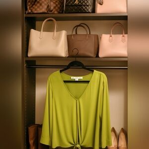 V-Neck Chartreuse Green Long Sleeves Blouse